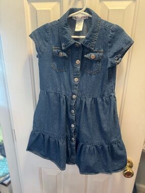 Girls Denim Button-Front Tiered Dress - Blue